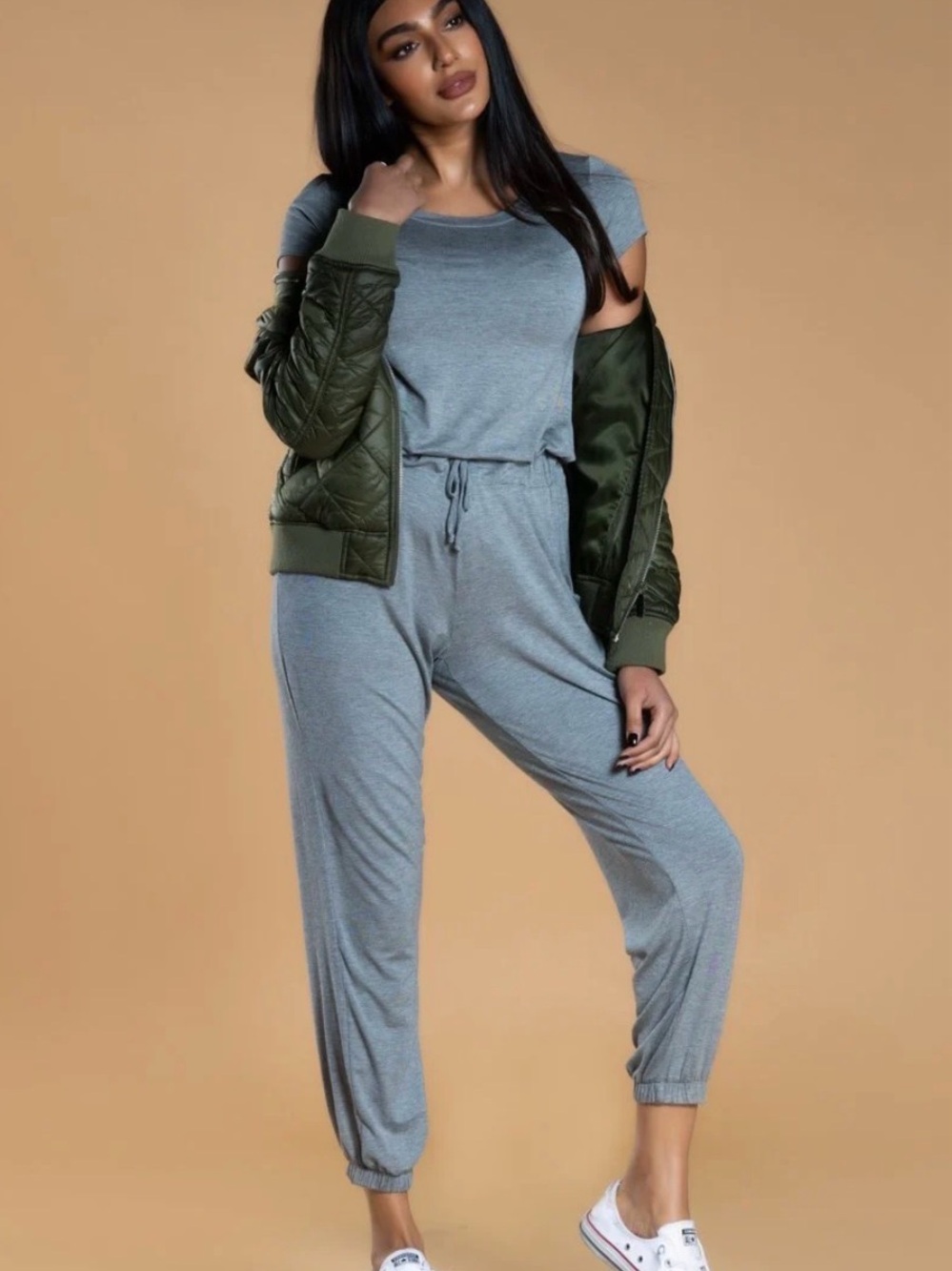 Gray Women's Jumpsuit with elastic waist